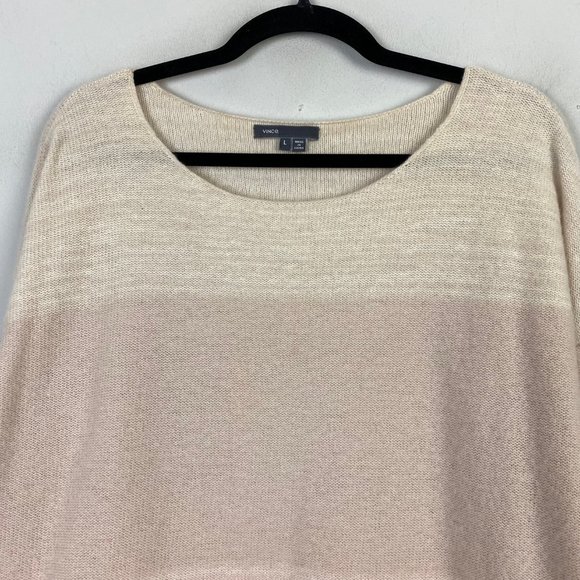 Vince 100% Cashmere Sweater Beige Stripe Oversized Womens Large - Picture 2 of 10